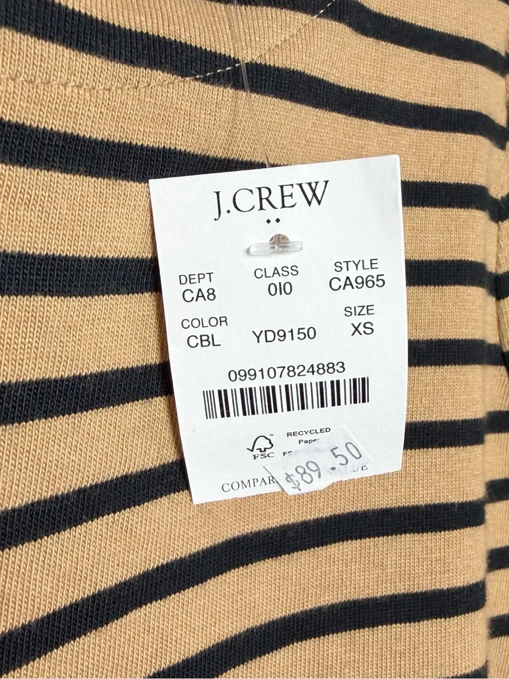 J. Crew Camel/Black Stripe Puff Sleeve Button Back Top